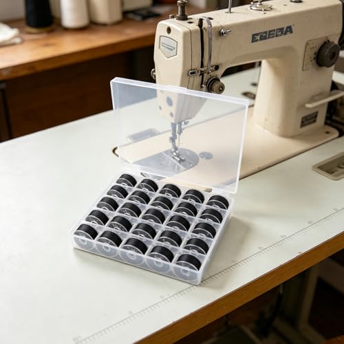 25pcs Black Sewing Thread with Storage Box and Spool Prewound Bobbins Polyester Thread for Hand Machine Sewing Embroidery - color: black