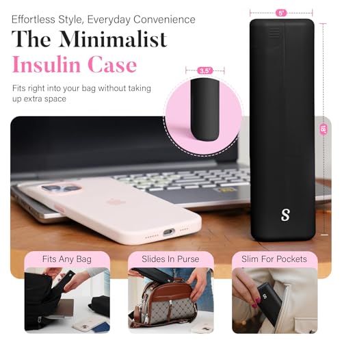 STRAWBERRY & CO Insulin Cooler Travel Case - Built-in Sharps Dispenser & Temperature-Control Organizer (Black) - color: Black