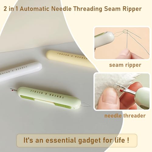 3 Pack Dual Function Seam Ripper and Needle Threader Compact Design Needle Threaders for Hand Sewing Threaders for Sewing Perfect for Easy Stitch Removal and Threading Needles Efficient Seam Ripping - color: green white orange