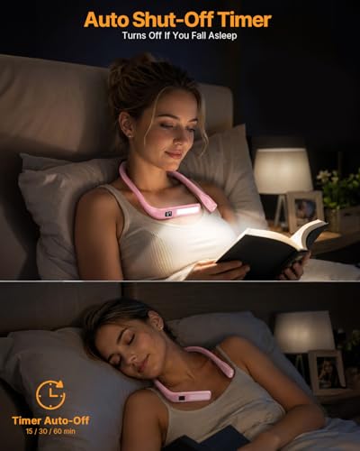 Book Light with Power Display, Timer, Upgraded Neck Reading Light - color: Pink