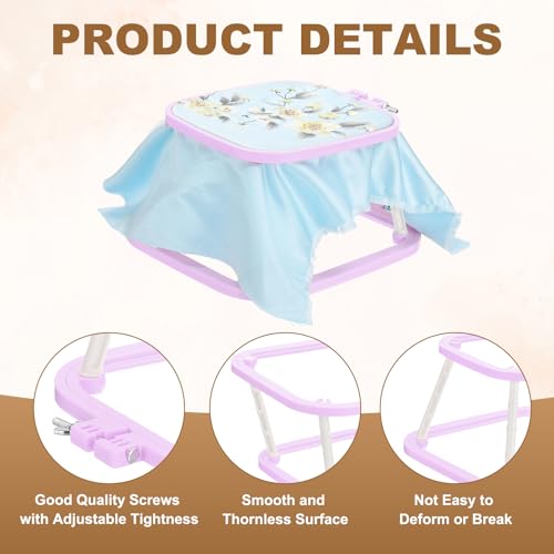 PATIKIL 7.1" x 6.7" Square Embroidery Hoop Stand, Adjustable ABS Plastic Cross Stitch Stand Hands-Free 2-Tier Embroidery Hoop Holder Punch Needle Frame for Sewing Arts Needlework, Lavender - color: Lavender, size: 7.1" x 6.7"