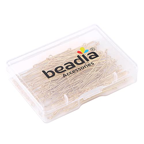 BEADIA 14K Gold Plated Open Eye Pins Non Tarnish 35mm 150pcs for Jewelry Making Findings - color: Open Eye Pins 14k Gold, size: 35x0.7mm
