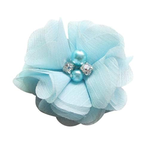 Chenkou Craft Pack of 12pcs Chiffon Flowers Ribbon Bows W/Beads 2-3/8" (60mm) Appliques Wedding Decor Bulk Lots (Blue) - color: Blue