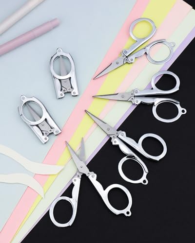 6 Pcs Folding Scissors, Stainless Steel Folding Small Portable Travel Scissors for Craft, Camping, Office, School, Outdoor