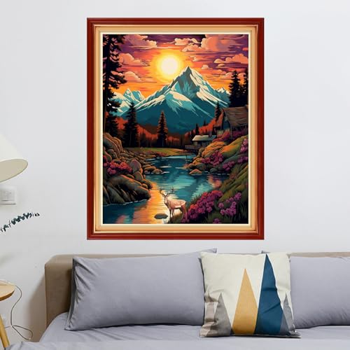 Redxing Stamped Cross Stitch Kits - Beach Night Landscape Counted Cross Stitch Kits for Beginners Adults Needlepoint Cross-Stitch Patterns-Sunrise Over Mountains and Rivers 16x20 inchs - color: ArtsKit18