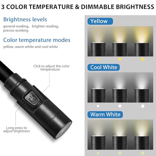 Rechargeable Hands-Free Neck Light with 3 Adjustable Color Modes, Black - color: Black