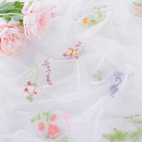 White Floral Table Runner Gauze Embroidery Table Cloths Flower 10ft Tulle - color: White, size: 60"x120",1pc