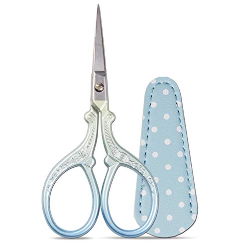 Embroidery Scissors Set with Leather Sheaths for Sewing Crafting, Art Work, Threading, Needlework DIY Tools Dressmaker Small 3.6 inch Shears Cross Stitch Knitting Scissor - color: Blue Green