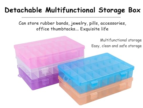 AKOAK 1 Pack 24 Grid Plastic Storage Case, Transparent Jewelry Display Organizer, Detachable Divider -7.5"x 5.1"x 1.4" for Beads, Jewelry, Earrings, Rings (Purple) - color: Purple