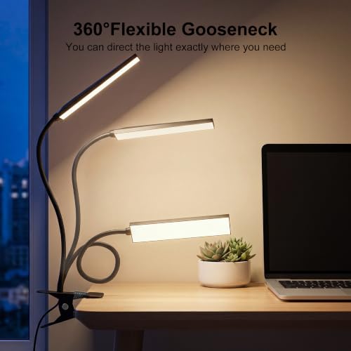Vansuny Clip on LED Desk Lamp, Eye-Caring USB Reading Light for Home Office - color: Black