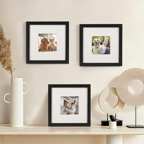 TOFOREVO 8x8 Picture Frames with 4x4 Mat Set of 2, Black - color: Black Wood Grain, size: 8x8