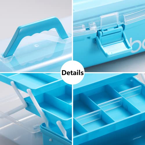 Kinsorcai 12'' Three-Layer Clear Art Box Organizer, Multipurpose Plastic Craft Box with Handle (Blue) - color: blue, size: 1PCS