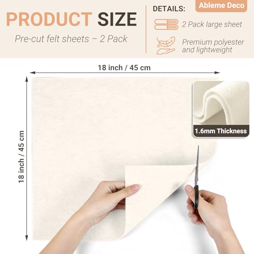 Ivory Felt Fabric Sheets 18" x 18" (2 Pack) 1.6mm Soft Craft Felt Squares - color: Ivory