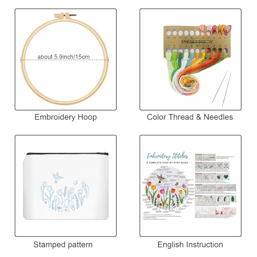 Louise Maelys Embroidery Kit for Beginners Tulip Flower Canvas Makeup Bag - color: Tulip Flower