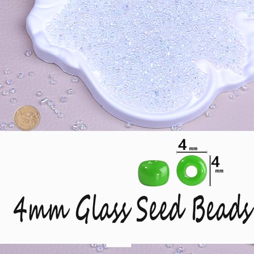Legefo 4mm Glass Seed Beads Bulk, Transparent White A/B 6/0 Small Mini Pony Seed Beads, Tiny Round Craft Bead for Bracelet Necklace Wrist Jewelry Making Beading Weaving DIY Crafts Supplies, 1000pcs - color: Transparent White A/B