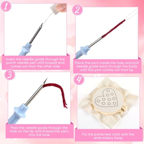 Yaomiao 6 Pcs Valentine's Day Punch Needle Coaster Kit Embroidery Kits Punch Needle Set Craft Supplies with Patterns Yarns Tools Adhesive Felt Embroidery Hoop Instruction Holder for DIY - style: Heart