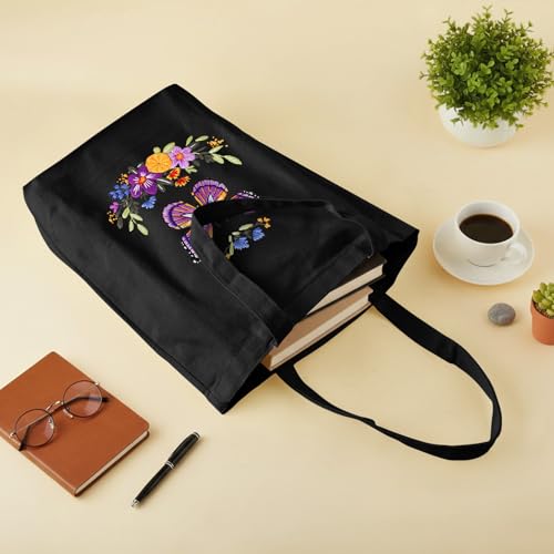 ERKOON Canvas Tote Bag Embroidery Kit for Beginners, Needlepoint Arts Crafts Cross Stitch Kits for Adults Including Stamped Embroidery Bag with Hoops, Needle, Instruction and Color Threads (Butterfly) - color: Butterfly-Black