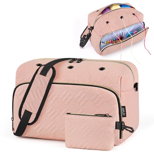 IBFUN Crochet Yarn Knitting Bag Organizer for Knit Accessories Hooks - color: L-Pink, size: Large
