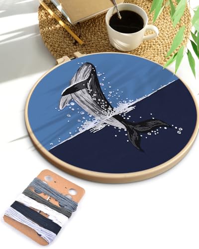 TINDTOP Embroidery Kit for Beginners Adult, Whale Embroidery Practice Kit - color: Whale