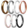 Egnaro Women's Silicone Wedding Ring 2.5mm Wide 1.8mm Thick Rubber Band Set - color: 4-Bronze,White,Silver,Light Pink,Marble,Rose Gold,Black Glamour