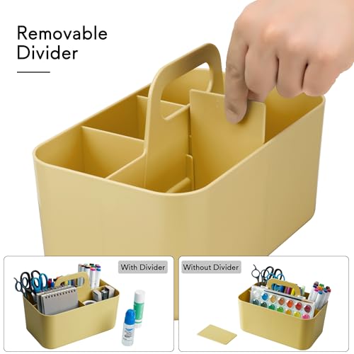 Tiawudi Multipurpose Caddy Organizer, Plastic Caddy with Handle, Stackable Desk Organizer for Stationery, Marker and Pencil, Office Supplies Organizer, Dorm Caddy - color: Mustard, size: Rectangle