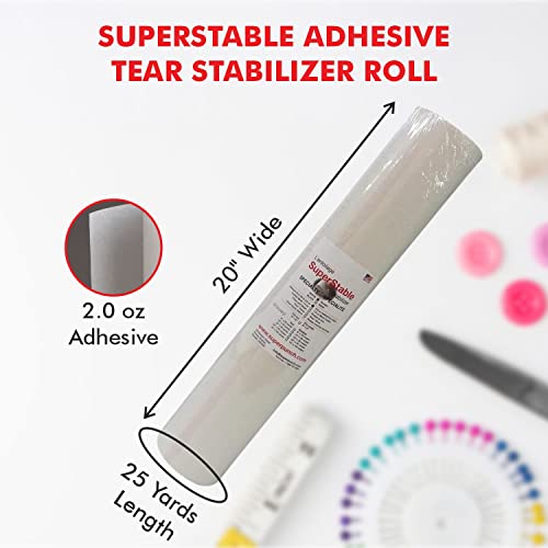Superpunch Adhesive Peel and Stick Tear Away Stabilizer, 20 in x 25 yd - size: 20" x 25 yards roll