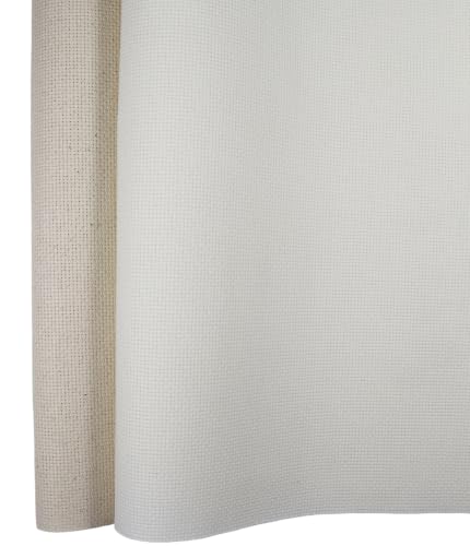 KCS 2 pc of 15" x 18"(38cmx45cm) Counted Cross Stitch Cotton Aida Cloth Needlework Fabric Box (Antique White+Oatmeal, 14CT) - color: Antique White+oatmeal, size: 14CT