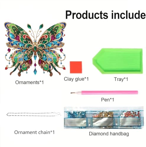 STGLCR DIY Hanging Diamond Art Pendant Painting Kit Colourful Butterfly, Special Crystal Gem Craft Painting Kit Ornament Double Sided Diamond Art Suncatcher Window Hanging Ornament 7.8inch - color: Green Butterfly