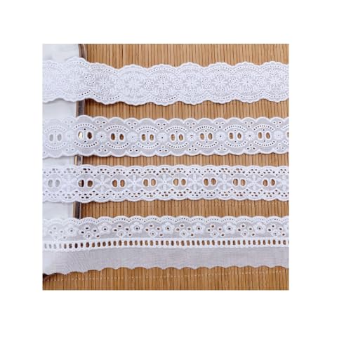 7Yards Cotton Lace Trim White Eyelet Lace Ribbon Bowknot Embroidery Scalloped Lace for Sewing Crafts, Dress, Dolls/Pets Clothes (White A) - color: White A