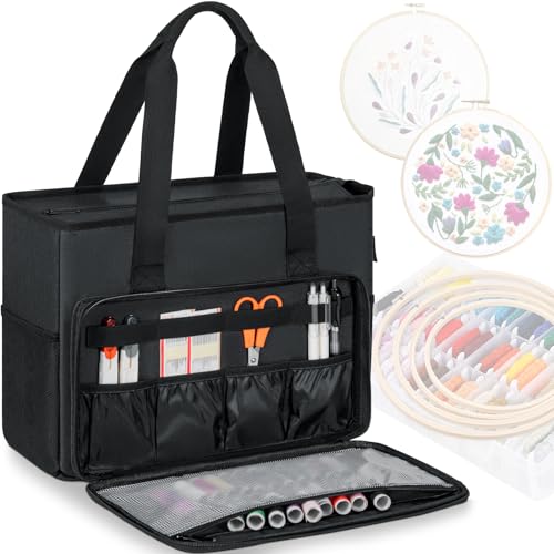 GMAK Embroidery Storage Bag, Embroidery Project Storage Carrying Tote Bag - color: Black