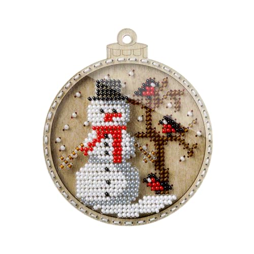Wizardi Wonderland Crafts Bead Embroidery kit on Wood FLK-368 - color: White Snowman