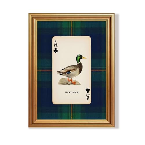 Wojuin Lucky Duck Ace of Clubs Illustration Framed Canvas Wall Art 12x10 in - color: Lucky Duck, size: 16"L x 12"W