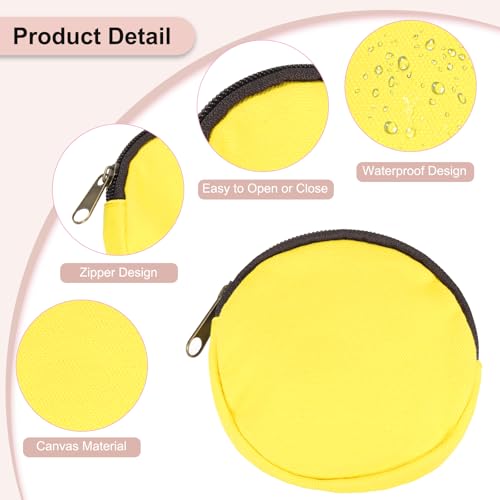 uxcell Mini Canvas Coin Purse Pouch, 3.9" Blank Round Mini Coin Wallet Small Change Purses Portable Organizer Bags with Zipper for Women Men Home DIY, Yellow - color: Yellow