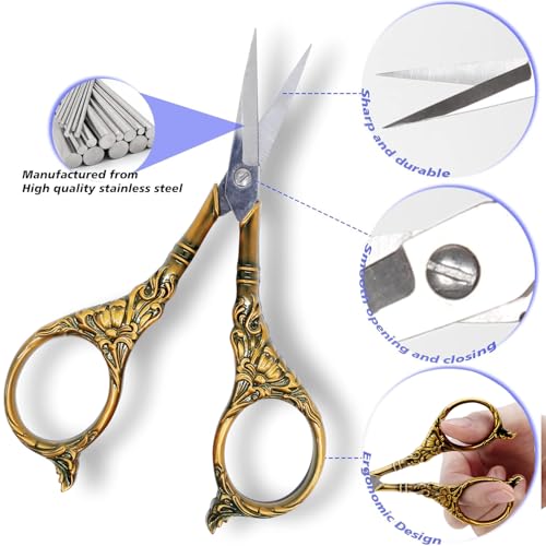 BIHRTC 4.5Inch Small Sharp Pointed Stainless Steel Scissors Craft Cross - color: Coffee Bronze, size: 4.5 IN