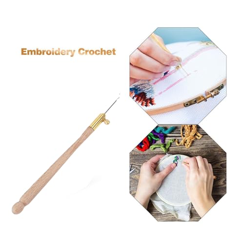 3Pcs Tambour Hooks Kit, Embroidery Crochet Hooks with 9 Needles, Wooden Handle French Tambour Hook Latch Beaded Needle for Embroidery Sequin Beading Knitting DIY Sewing