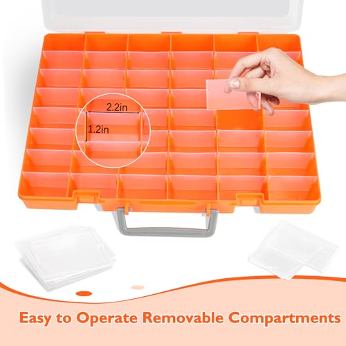 48 Grids Large Plastic Organizer Box with Adjustable Dividers, Beads Storage Containers Compartment Tackle Box Case for Crafts Hobby Small Parts Fishing Seeds Jewelry (Orange) - size: Orange-1P