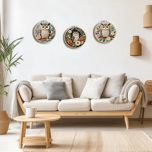 Uniartfy 3 Sets Embroidery Kit for Beginners with Owl Flower Pattern, Hand Needlepoint Kits for Adults, Embroidery Starter Kits with Hoops, Step by Step Video & Instructions, DIY Cross Stitch Kit - color: Embroidery Kit-H