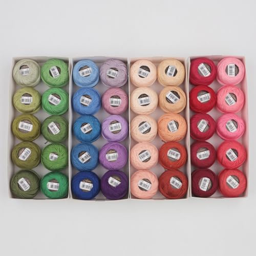 40 Colors Size 8 Double Mercerized Egyptian Long Staple Cotton Pearl Thread 5 Grams Ball Rainbow Color Embroidery Thread for Crochet Hardanger Cross Stitch Hand Embroidery (40B) - color: 40B