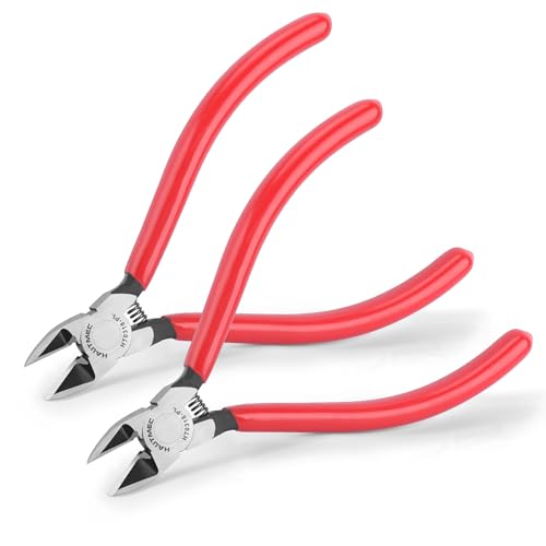 HAUTMEC 6" Flush Cutters Ultra Sharp Flush Cut Pliers 2PCS Small Wire Cutters for Crafting, Spring Loaded and Non-slip Grip Wire Snips for Plastic, Jewelry Marking, Zip Tie, Artificial Flowers - color: 6 Inch-2pcs