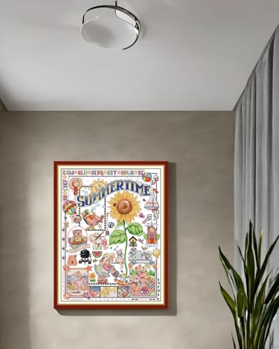 CaptainCrafts New Cross Stitch Kits Embroidery Kit Full Range Pre-Printed and Counted Fabrics Kits for Adults Beginners Home Decor (Stamped 14CT, Summer time) - color: Summer time, size: Stamped 14CT
