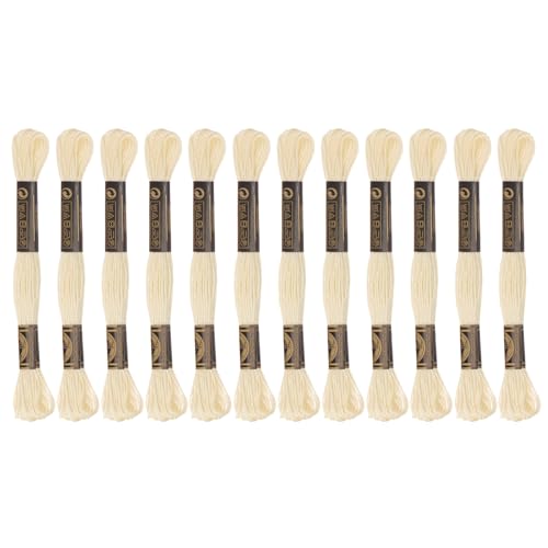 HARFINGTON 12 Skeins Embroidery Floss 8m Each Egyptian Long Fiber Cotton Cross Stitch Thread 26S/2x6 for Embroidery Projects Bracelet, Cream - color: Cream
