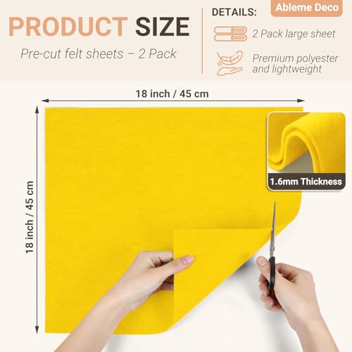 Yellow Felt Fabric Sheets 18" x 18" (2 Pack) 1.6mm Soft Felt, Gold Yellow - color: Gold Yellow