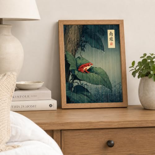 Framed Japanese Vintage Frog Canvas Wall Art for Bathroom Wall Decor 8x10in - color: Japanese Frog, size: 10"L x 8"W
