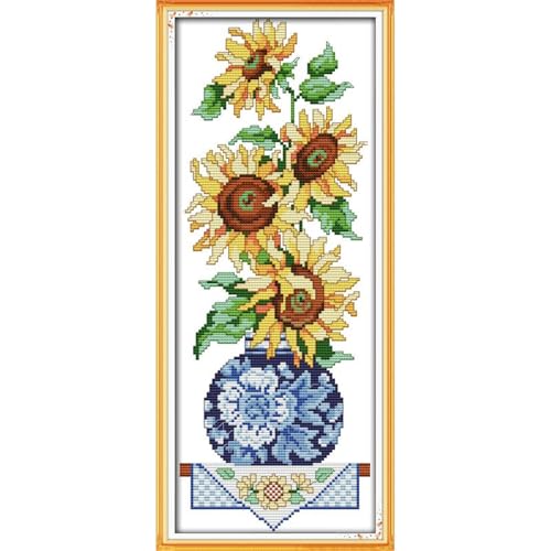 JOYSEWING Sunflowers Stamped Cross Stitch Kits Printed Embroidery Needlework Starter Kits for Beginners11CT Embroidery Patterns Art Crafts DIY Needlepoint Kit- Sunflower in vase(11CT) 9.06 ×21.26 inch - color: Sunflower in vase(11CT) 9.06 ×21.26 inch