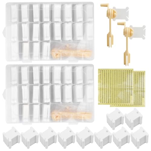 2 Sets Embroidery Floss Organizer, 400 Pcs White Floss Bobbins with 2 Pcs Bobbin Winders and 2 Number Stickers, Plastic Embroidery Thread Organizer, Cross Stitch Thread Storage for DIY Sewing Craft