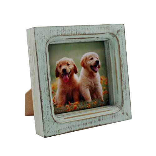 CVHOMEDECO. 4x4 Picture Frame Made of Solid Wood High Definition Glass Rustic Vintage Designs Small Photo Frame for Tabletop Display and Wall Mounting, Distress Teal - color: Distress Teal A, size: 4" X 4"