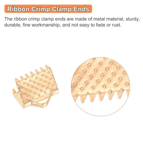 uxcell 280Pcs Ribbon Crimp Clamp Ends, 8mm Bookmark Pinch Crimp Ends, Cord Ends Fasteners Clasp Crimp Ends for DIY Bracelet Necklace Jewelry Making, Light Golden - color: Light Golden, size: 8mm