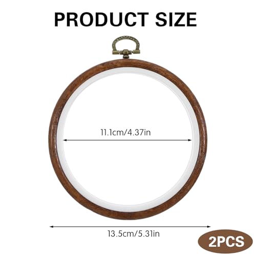 Ouligay 2pcs Embroidery Hoops, 5 Inch Wood Embroidery Frame with Ring, Small Embroidery Hoop, Round Cross Stitch Hoop for Embroidery Art Craft Handy Sewing Decoration