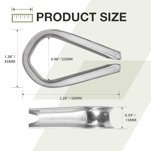 M10 Wire Rope Thimble, 304 Stainless Steel Thimble for 11/32-3/8 Inch Diameter Wire Rope, 4 Pieces - size: M10