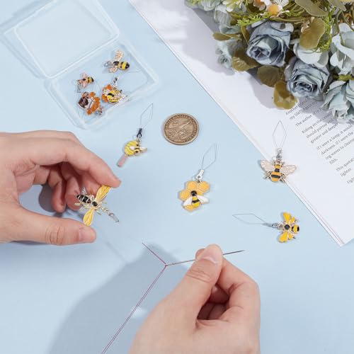 MAYJOYDIY 10 Pcs Bees Theme Needles Threader, 304 Stainless Steel Wire Loop DIY Needle Threader Hand Machine Sewing Tool Sewing Thread DIY Tools with Alloy Enamel Pendants and Box for Sewing Crafting - color: Bees